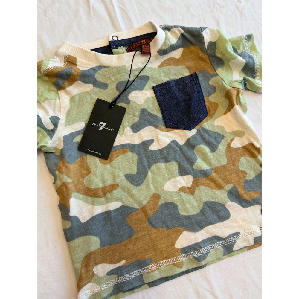 NWT 7 For All Mankind Toddler Camo Pocket T-Shirt 24M Green Slub Knit